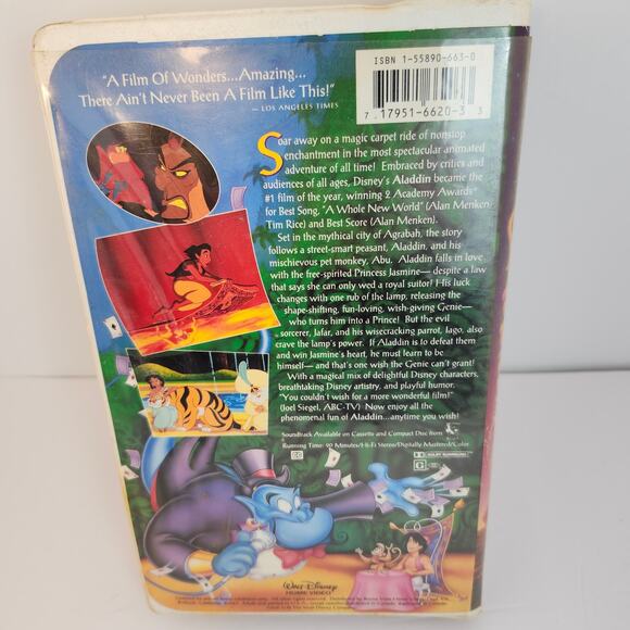 Walt Disney Aladdin VHS Movie Classic Clamshell 1993 Pre-Owned Not Tested - Picture 2 of 9